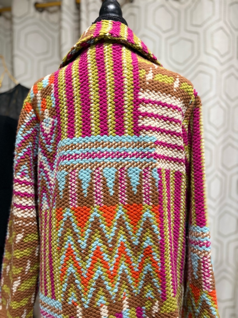 Tempo Paris Chunky Knit Boucle Coat Multi Color Fuchsia Size M/L - Picture 11 of 15